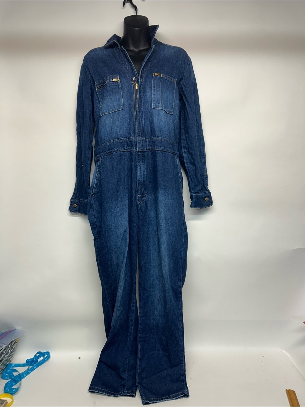 Dark Blue Denim Jumpsuit / Boilersuit size medium leeโs 100% cotton